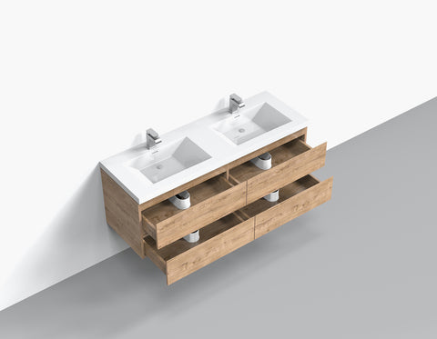 Villa White Oak Double Drawer Floating Vanity With Sink