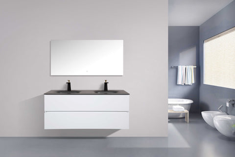 Mosese Wall Mounted White Bathroom Vanity with Black Quartz Top