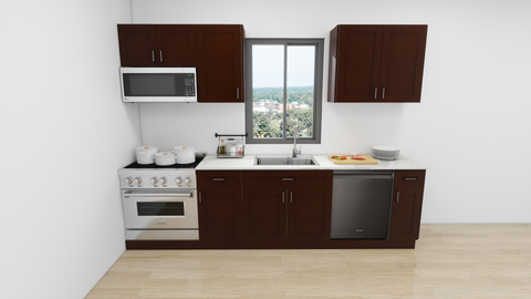 10-Foot Run Kitchen Cabinet Set - Elegant Dark Wood Finish(Unassembled)