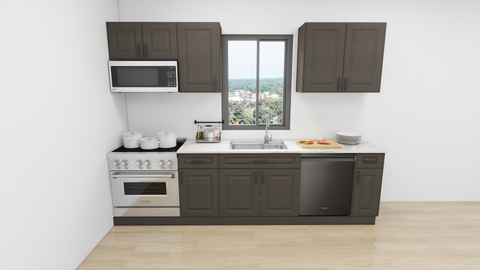 Aspen Charcoal Grey 10-Foot Run Kitchen Cabinets Set – Unassembled, Soft-Close Drawers, Includes Sink Base and Wall Cabinets