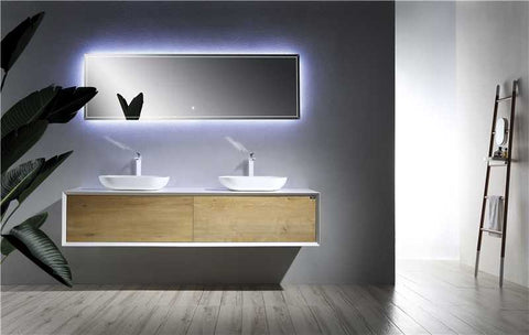 Ella Wall-Mounted Double Bathroom Vanity Set – Matte White, Push-Open Drawers, MDF Lacquered Countertop