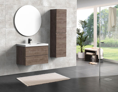 Villa Smoke Oak Double Drawer Floating Vanity with Quartz Countertop and Soft-Close Drawers, 18 3/4" Depth