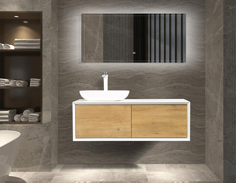 Ella Wall-Mounted Double Bathroom Vanity Set – Matte White, Push-Open Drawers, MDF Lacquered Countertop