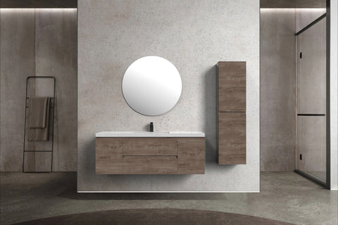 Villa Smoke Oak Double Drawer Floating Vanity with Quartz Countertop and Soft-Close Drawers, 18 3/4" Depth