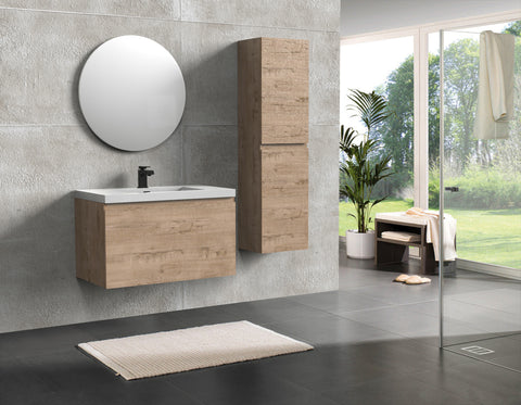 Castle White Oak Floating Vanity - Modern European Design with Quartz Countertop & Innovative Storage