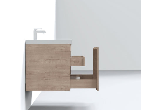 Castle White Oak Floating Vanity - Modern European Design with Quartz Countertop &amp; Innovative Storage