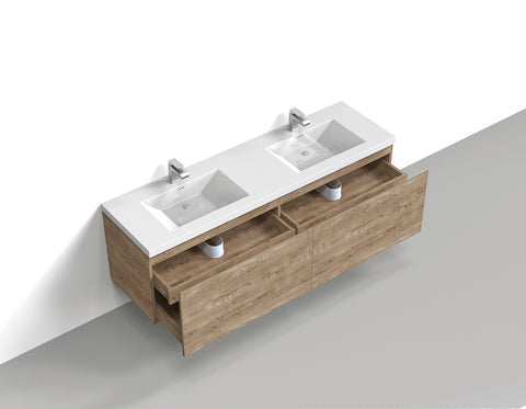 Castle White Oak Floating Vanity - Modern European Design with Quartz Countertop &amp; Innovative Storage