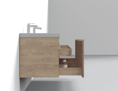 Castle White Oak Floating Vanity - Modern European Design with Quartz Countertop &amp; Innovative Storage