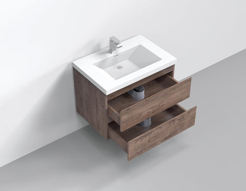 Villa Smoke Oak Double Drawer Floating Vanity with Quartz Countertop and Soft-Close Drawers, 18 3/4" Depth