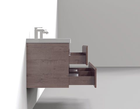 Villa Smoke Oak Double Drawer Floating Vanity with Quartz Countertop and Soft-Close Drawers, 18 3/4" Depth