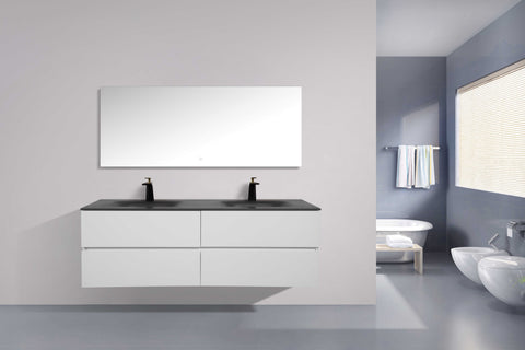 Mosese Wall Mounted White Bathroom Vanity with Black Quartz Top