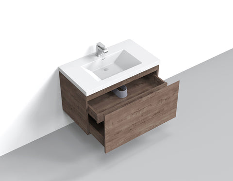 Castle Smoke Oak Drawer Floating Vanity With Sink and Embedded Drawer