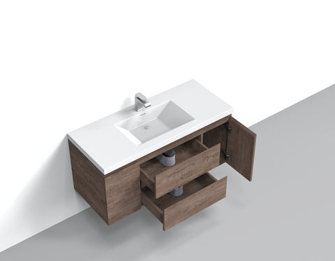 Villa Smoke Oak Double Drawer Floating Vanity with Quartz Countertop and Soft-Close Drawers, 18 3/4" Depth