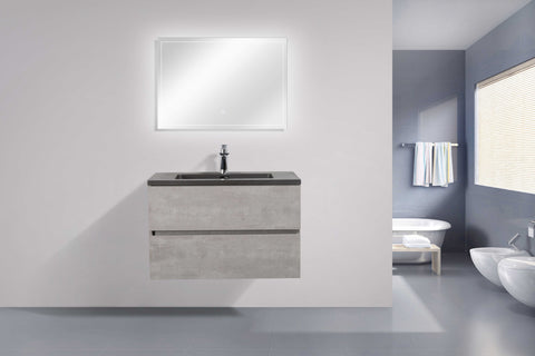 Deina Wall Mounted Bathroom Vanity with Black Quartz Integrated Top&Sink