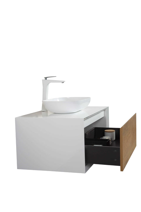 Ella Wall-Mounted Double Bathroom Vanity Set – Matte White, Push-Open Drawers, MDF Lacquered Countertop