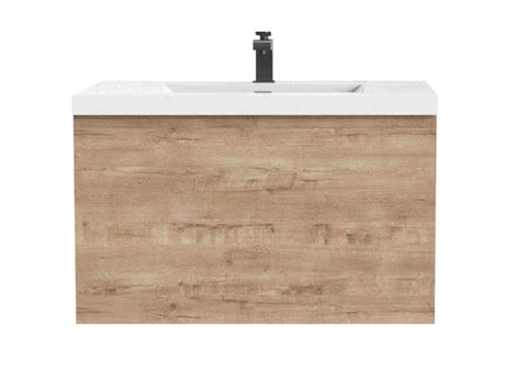 Castle White Oak Floating Vanity - Modern European Design with Quartz Countertop &amp; Innovative Storage