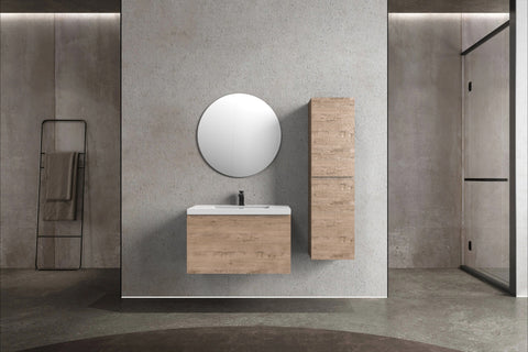 Castle White Oak Floating Vanity - Modern European Design with Quartz Countertop &amp; Innovative Storage