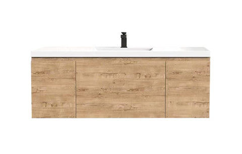 Castle White Oak Floating Vanity - Modern European Design with Quartz Countertop &amp; Innovative Storage