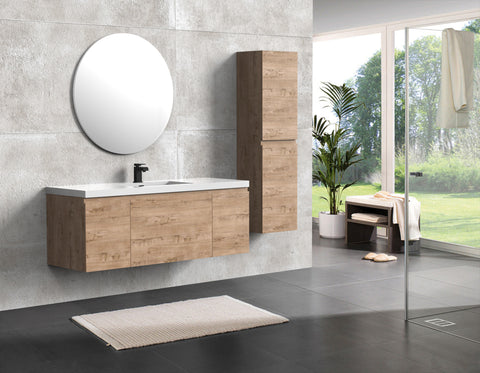 Castle White Oak Floating Vanity - Modern European Design with Quartz Countertop &amp; Innovative Storage