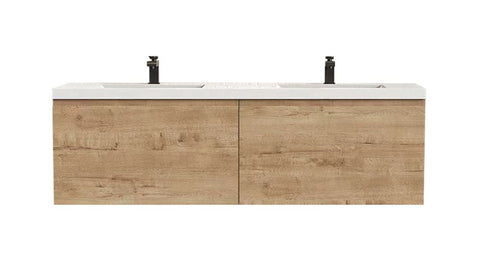 Castle White Oak Floating Vanity - Modern European Design with Quartz Countertop &amp; Innovative Storage