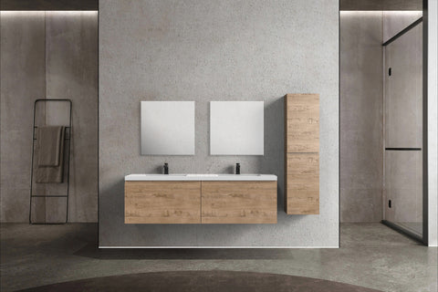 Castle White Oak Floating Vanity - Modern European Design with Quartz Countertop &amp; Innovative Storage