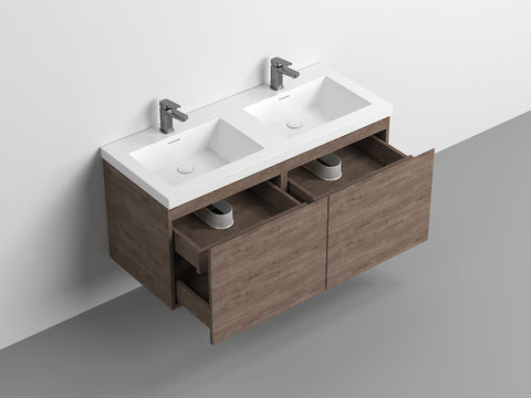 Castle Smoke Oak Drawer Floating Vanity With Sink and Embedded Drawer