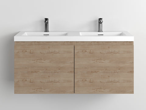 Castle White Oak Floating Vanity - Modern European Design with Quartz Countertop &amp; Innovative Storage