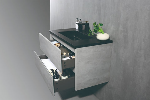 Deina Wall Mounted Bathroom Vanity with Black Quartz Integrated Top&Sink