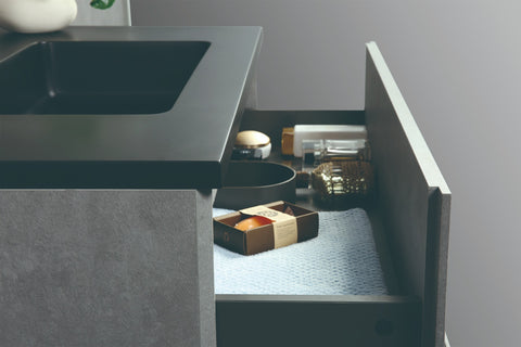 Deina Wall Mounted Bathroom Vanity with Black Quartz Integrated Top&Sink
