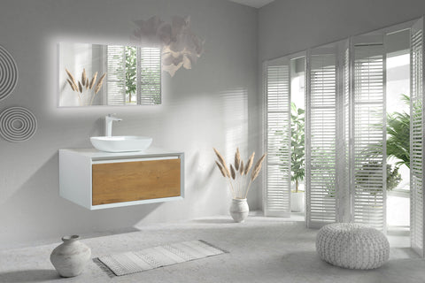 Ella Wall-Mounted Double Bathroom Vanity Set – Matte White, Push-Open Drawers, MDF Lacquered Countertop