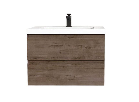 Villa Smoke Oak Double Drawer Floating Vanity with Quartz Countertop and Soft-Close Drawers, 18 3/4" Depth