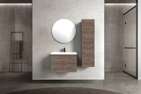 Villa Smoke Oak Double Drawer Floating Vanity with Quartz Countertop and Soft-Close Drawers, 18 3/4" Depth