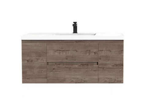 Villa Smoke Oak Double Drawer Floating Vanity with Quartz Countertop and Soft-Close Drawers, 18 3/4" Depth