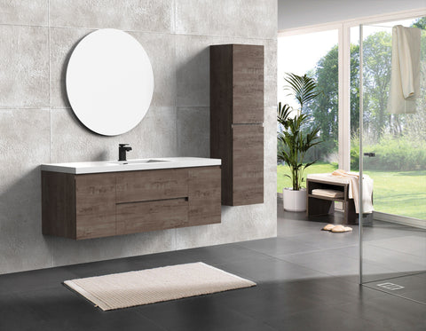 Villa Smoke Oak Double Drawer Floating Vanity with Quartz Countertop and Soft-Close Drawers, 18 3/4" Depth