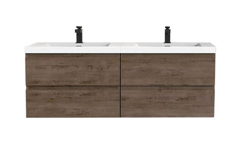 Villa Smoke Oak Double Drawer Floating Vanity with Quartz Countertop and Soft-Close Drawers, 18 3/4" Depth
