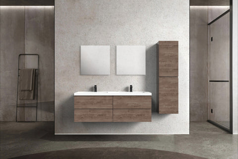 Villa Smoke Oak Double Drawer Floating Vanity with Quartz Countertop and Soft-Close Drawers, 18 3/4" Depth
