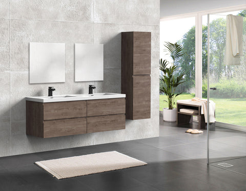 Villa Smoke Oak Double Drawer Floating Vanity with Quartz Countertop and Soft-Close Drawers, 18 3/4" Depth
