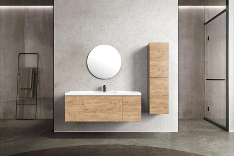 Castle White Oak Floating Vanity - Modern European Design with Quartz Countertop &amp; Innovative Storage
